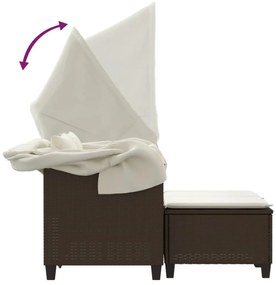 2 személyes barna polyrattan kerti kanapé baldachinnal/székkel