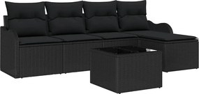 vidaXL Kerti Kanapé Szett 6 pcs Fekete polirattan