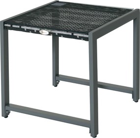 Outsunny Kültéri Asztal Oldalsó Asztal Terasz Bútor Edzett Üveggel Polyrattan + Alumínium Szürke 50 x 49.5 x 50 cm | Aosom