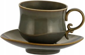 Elegáns porcelán csésze csészealj 220 ml boho szürke retro 1 db