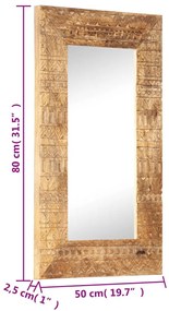 kézzel faragott tömör mangófa tükör 80 x 50 x 2,5 cm