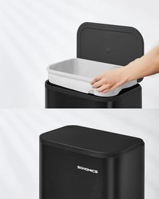 Konyhai pedálos szemetes, 20 literes acél kuka, tintafekete