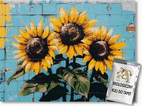 Fotótapéta Flizelina Fal Tégla Graffiti Virágok Napraforgó 300x210 ragasztó