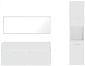 3 részes magasfényű fehér szerelt fa fürdőszobai bútorszett