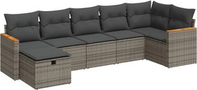 vidaXL 7 részes szürke polyrattan kerti ülőgarnitúra párnákkal