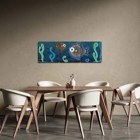 Kép - festett hal (órával) (90x30 cm)