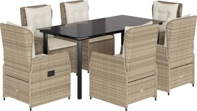vidaXL 7 részes bézs polyrattan kerti étkezőgarnitúra párnákkal