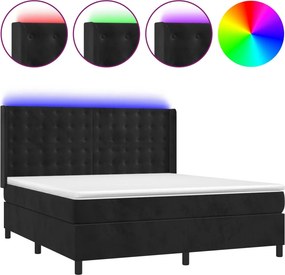 vidaXL fekete bársony rugós és LED-es ágy matraccal 160x200 cm