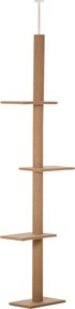 PawHut Mennyezetig Érő Kaparófa, 228-260 cm Magasságban Állítható Cica Fa, 3 Szinttel, Kutyás Kaparófa, Játszófa Mennyezettől a Padlóig Világos Barna