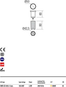 REDO 90044 XPI Kültéri Falba Építhető Lámpa LED IP65