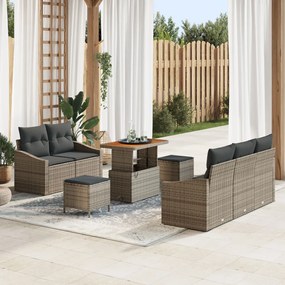 8 db-os kertibútor szett párnákkal Szürke Poli Rattan Akácia, 2 személyes kertibútor párnákkal Szürke Poli Rattan, 3 db-os kertivacsora szett párnákkal Szürke Poli Rattan Akácia