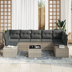 8 darabos kerti sofa készlet párnákkal világosszürke polirattan