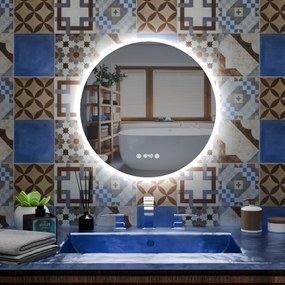 Ø60cm kerek LED tükör | Páramentesítő - Óra - Fényerő + színhőfok állítás