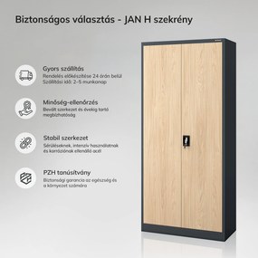 Fém irodai dokumentumszekrény, antracit / sonoma tölgy, 900x1950x400 mm: JAN H Eco Design