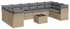 11 részes bézs polyrattan kerti ülőgarnitúra párnákkal