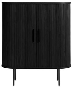 Fekete szekrény tolóajtóval, tölgyfa dekorral 100x118 cm Nola – Unique Furniture