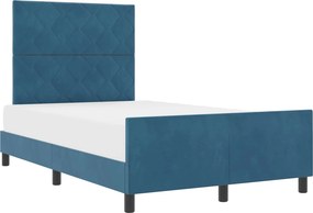 vidaXL Boxrugós ágy fejtámlával Sötét kék 120 x 190 cm Bársony