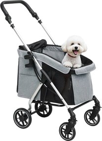PawHut Összecsukható Kutyakocsi Kicsi Kutyák Számára Univerzális Kerekekkel Alumínium Váz Biztonsági Pánttal Mosható Párna és Hálóablakok 80x48.5x106