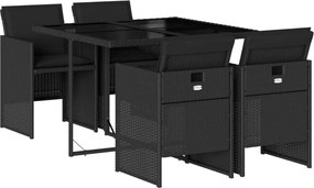 vidaXL 5 részes fekete polyrattan kerti étkezőgarnitúra párnákkal