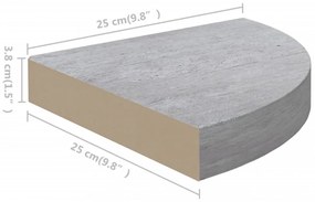 betonszürke MDF fali sarokpolc 25 x 25 x 3,8 cm