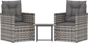 vidaXL 3 részes szürke polyrattan kültéri ülőgarnitúra párnákkal