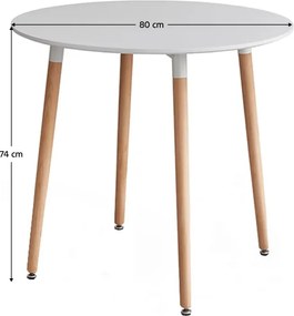 Étkezőasztal, fehér/bükk, átmérő 80 cm, ELCAN NEW TYP 2
