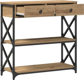 vidaXL Konzol Asztal fiókkal polcokkal kézműves tölgy 75 x 28 x 75 cm