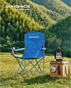 2 db összecsukható kempingszék, kényelmes, nagy teherbírású szerkezet, max. Terhelhetőség 150 kg, pohártartóval, kék