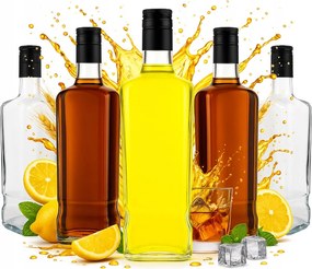 5x Jack Walker 700ml Üveg Palack Pálinka Whisky Gyümölcslé Kupakkal