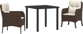 vidaXL Kert étkező szett párnával 3 pcs Barna polirattan