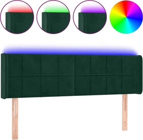 vidaXL sötétzöld bársony LED-es fejtámla 147 x 16 x 78/88 cm