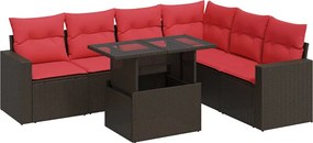 vidaXL 7 részes szürke polyrattan akácfa kerti ülőgarnitúra párnákkal