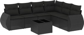 vidaXL 7 részes fekete polyrattan kerti ülőgarnitúra párnával