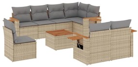 9 részes bézs polyrattan kerti ülőgarnitúra párnákkal