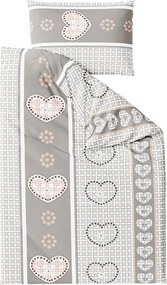 Krepp ágynemű HEART RETRO szürke hotelzsebbel Ágyneműhuzat mérete: 70 x 90 cm | 140 x 200 cm