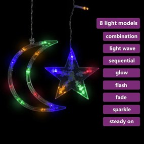 csillag és hold fényfüzér 345 színes LED-del és távirányítóval