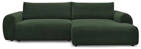 Sötétzöld kordbársony kinyitható sarokkanapé (jobb oldali) Lucien – Bobochic Paris