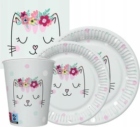 Cica étkészlet szett bögrék, tányérok, eldobható szalvéták
