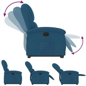 elektromos felállást segítő kék bársony dönthető fotel