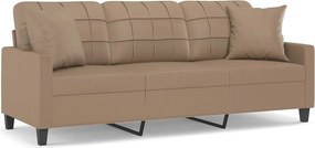 vidaXL 3 személyes cappuccino színű műbőr kanapé díszpárnákkal 180 cm