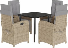 vidaXL 5 részes bézs polyrattan kerti étkezőgarnitúra párnákkal