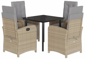 vidaXL 5 részes bézs polyrattan kerti étkezőgarnitúra párnákkal