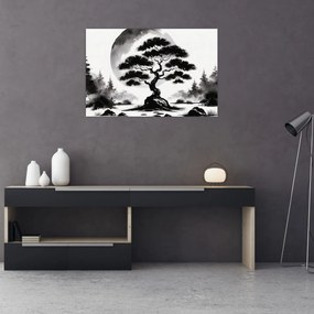 Kép – Fekete-fehér bonsai (90x60 cm)