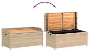 bézs polyrattan és akácfa tárolópad 100 x 50 x 52 cm