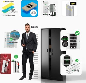 Fekete JAN Compact fémszekrény 1750 x 800 x 400 mm