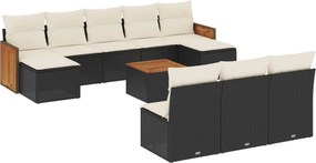 vidaXL 11 részes fekete polyrattan kerti ülőgarnitúra párnákkal
