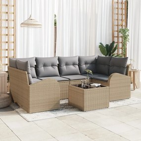 vidaXL 7 Darabos Kert Kanapé Szett Párnákkal Bézs Poli Rattan