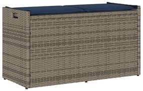Szürke polyrattan kültéri tárolópad párnával 100 cm
