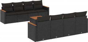 vidaXL 9 részes fekete polyrattan kerti ülőgarnitúra párnákkal