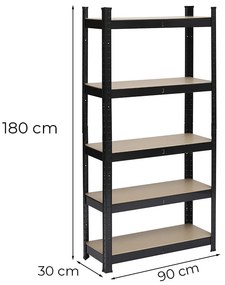 Nagy teherbírású polc 180x90x30 cm 175 kg fekete
